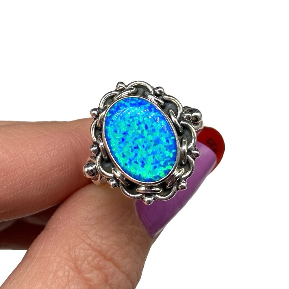 Ring Blue Fire Opal Size 8 Solid Sterling Silver … - image 5
